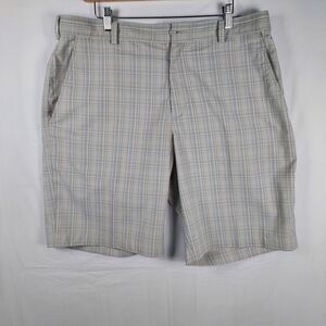 Nike Golf Shorts Mens 36 Dri-Fit Plaid Beige Blue Lightweight Athletic Fit
